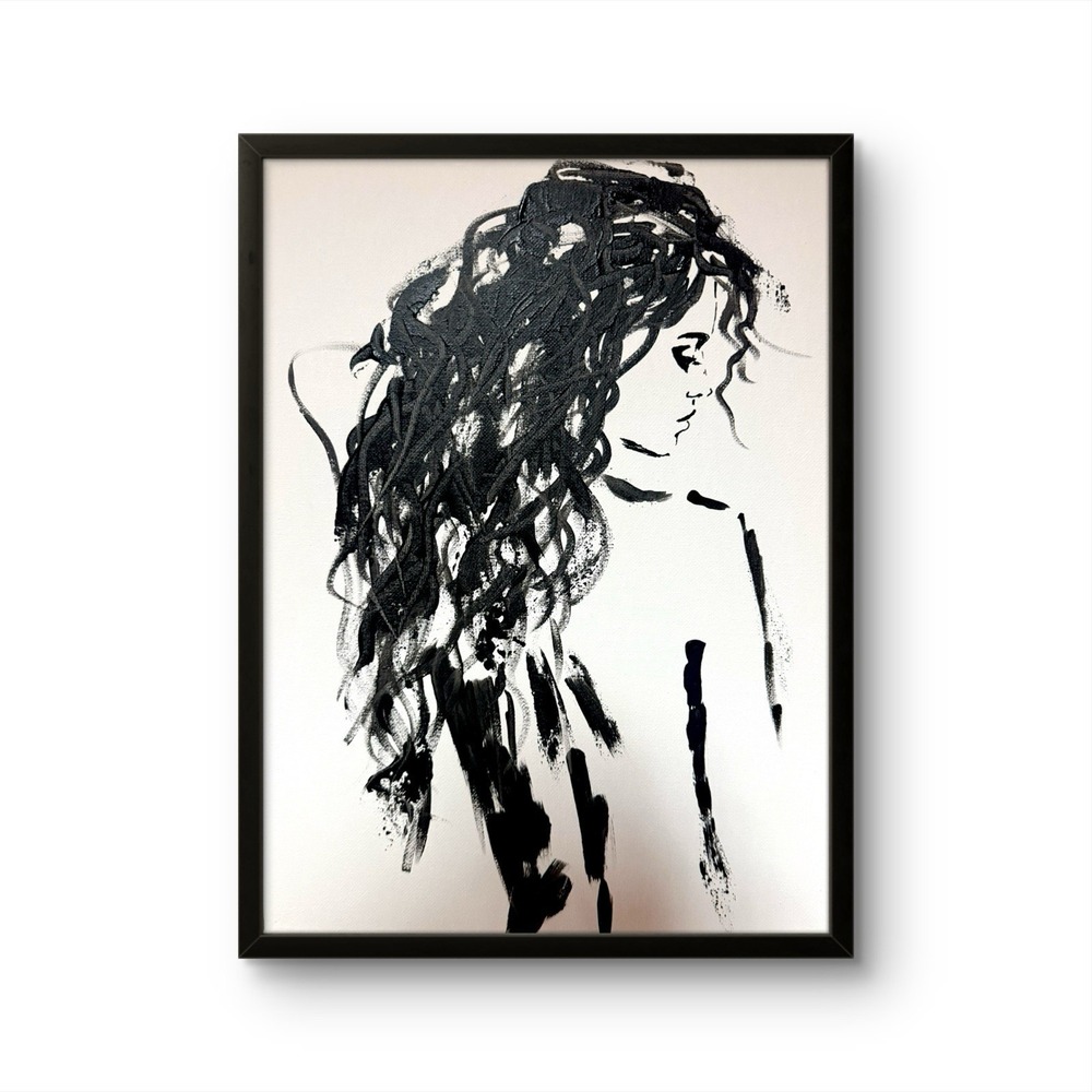 Papa Diouf Painting Woman Silhouette Modern Art Black White 11x14 NEW